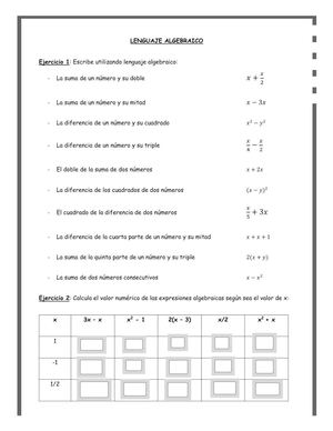 Actividad De Lenguaje Algebraico