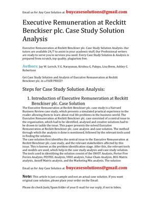 Executive Remuneration At Reckitt Benckiser Plc Case Study Solution Analysis