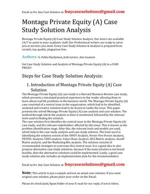 Montagu Private Equity (A) Case Study Solution Analysis