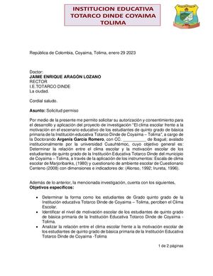 Solicitud A Rector Permiso De Investigación