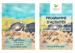 Accueil ados - Programme du 3 au 28 juillet 2023