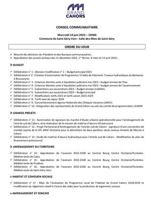 Séance du conseil communautaire du mercredi 14 juin 2023