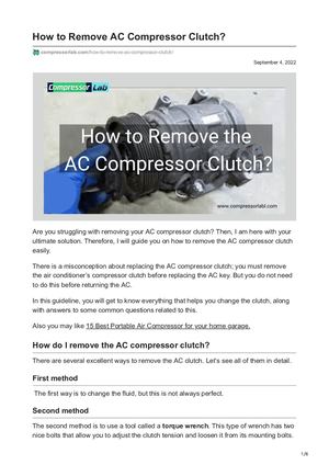 Compressorlab Com How To Remove AC Compressor Clutch