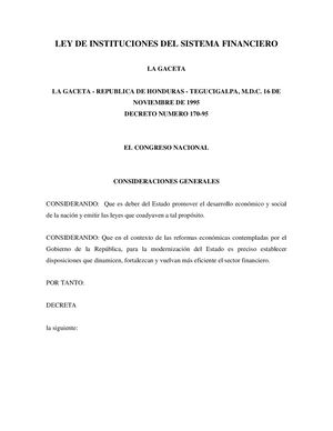Ley de Instituciones Del Sistema Financiero