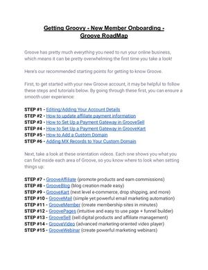 Getting Groovy New Member Onboarding Groove Road Map