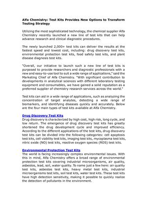 Alfa Chemistry Test Kits Provides New Options To Transform Testing Strategy