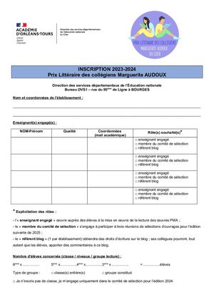 Bulletin Inscription PMA 2024