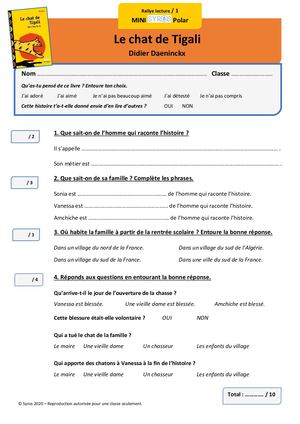 Fiches Eleves Et Corriges Chat Tigali