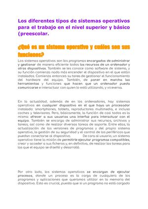 Los Diferentes Tipos De Sistemas Operativos Para El Trabajo En El Nivel Superior Y Básico (preescolar (1).