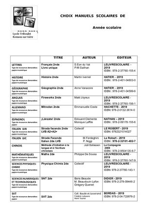 Manuels Scolaires en 2de :  2023-2024