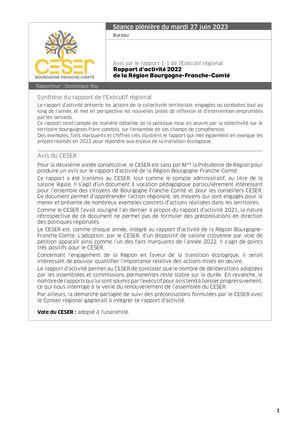 Rapport d'activité 2022 de la Région Bourgogne-Franche-Comté