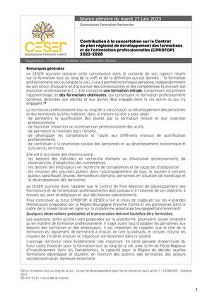 Contribution à la concertation sur le Contrat  de plan régional de développement des formations et de l'orientation professionnelles (CPRDFOP) 2023-2028