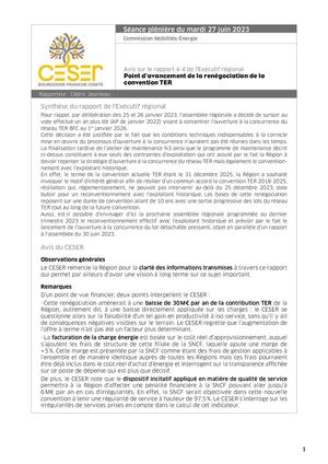 Point d'avancement de la renégociation de la convention TER