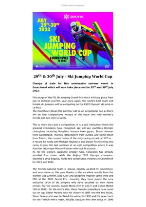 PR - 29th & 30th July - Ski Jumping World Cup