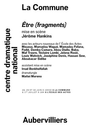 Feuille de salle de Être (Fragments) de Jérôme Hankins