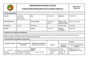 Planificación De Unidad Didáctica Scratch