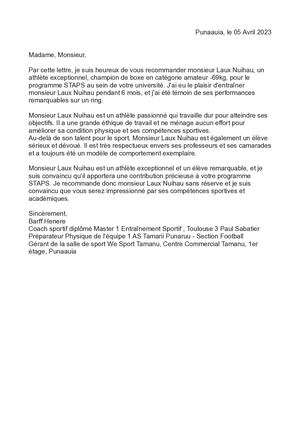 Lettre De Recommandation