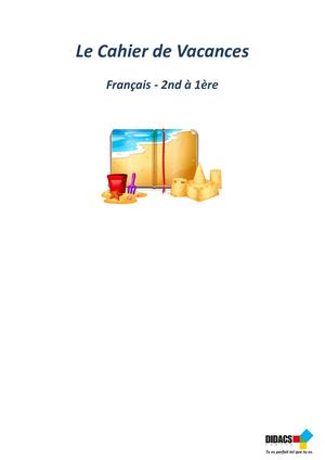 Cahier De Vacances Français 2nd à 1ère