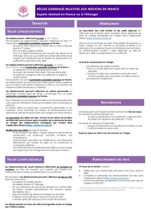 Règles Générales Relatives Aux Missions Experts