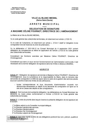 Arrêté N°2023 923 Délégation De Signature à Madame Céline Fournot, Directrice De L'aménagement
