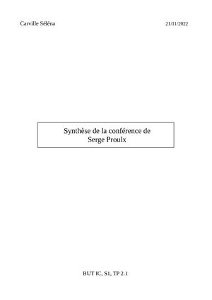 Synthèse Conférence Serge Proulx Séléna Carville