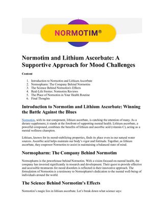 Lithium Ascorbate Is The Main Component Of Normotim