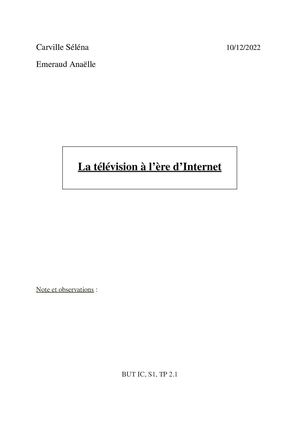 La télévision à l'ère d'internet Séléna Carville