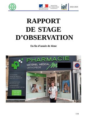 Rapport De Stage en Pharmacie Mathis