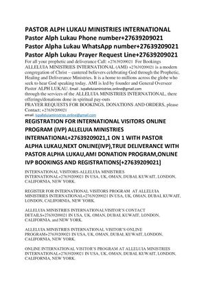 Pastor Alph Lukau Prayer Line+27833311855