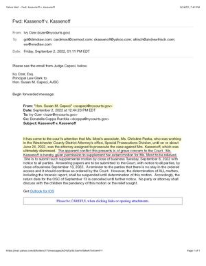 Appearance Of Impropriety Email From J. Capeci