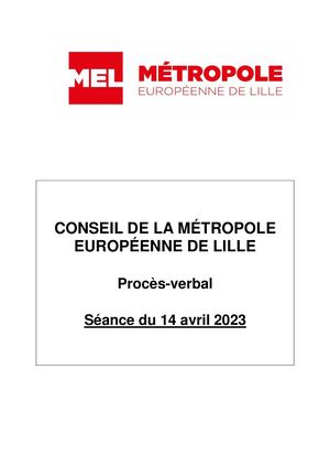 Procès-verbal du Conseil Métropolitain du 14 avril 2023