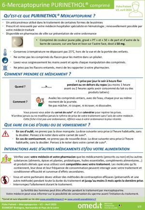 PURINETHOL Mercaptopurine Fiche Patient