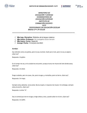 Didáctica De La Lengua Materna Asertijos Adivinanzas