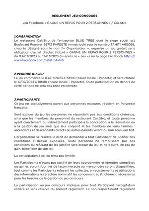 Règlement Jeu Nouveau Menu Calistro 2023