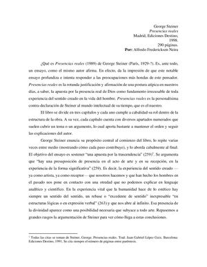 Reseña George Steiner Alfredo Fredericksen Neira