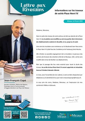 Lettre aux riverains : travaux de voirie Place Henri IV à Meaux