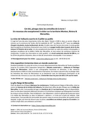 Communiqué de presse - Ouverture De La Mine D'argent De Vallauria