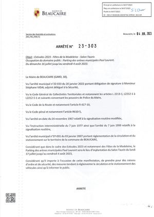 Fichier Parution Des Arrêtés 23 303 à 23 311 Du 04 07 2023