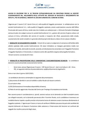 Avviso Di Selezione Tirocini