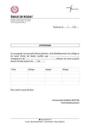 Attestation Demande Specimen