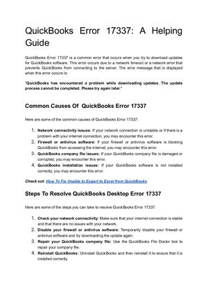 Quick Books Error 17337: A Helping Guide
