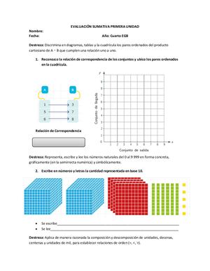 EVALUACIÓN- CUARTO MATEMÁTICA