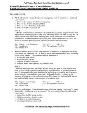 Test Bank for Success in Practical - Vocational Nursing, 8TH edition by Patricia Knecht