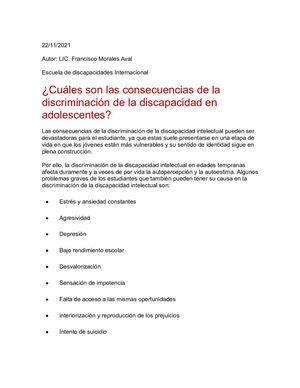Cuáles Son Las Consecuencias De La Discriminación De La Discapacidad En Adolescentes