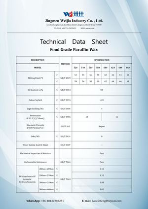 Food Grade Paraffin Wax NO.58/60/62℃ TDS.PDF