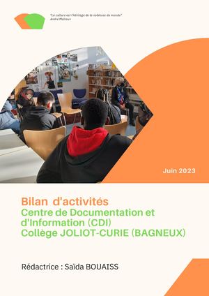 Bilan Cdi Collège Joliot Curie 2023