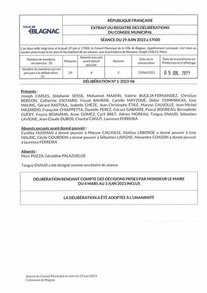 Délibérations Conseil municipal du 29 06 2023