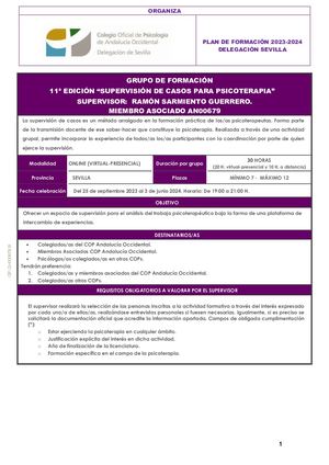 11 Edicion Supervision De Casos Psicoterapia Ramon Sarmiento 2023 2024 V1