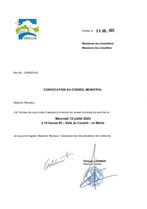 Convocation Conseil Municipal 12072023