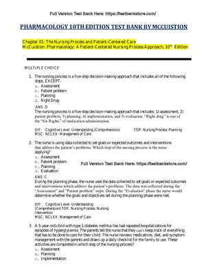 Test Bank for PHARMACOLOGY: A Patient-Centered Nursing Process Approach, 10th Edition by McCuistion